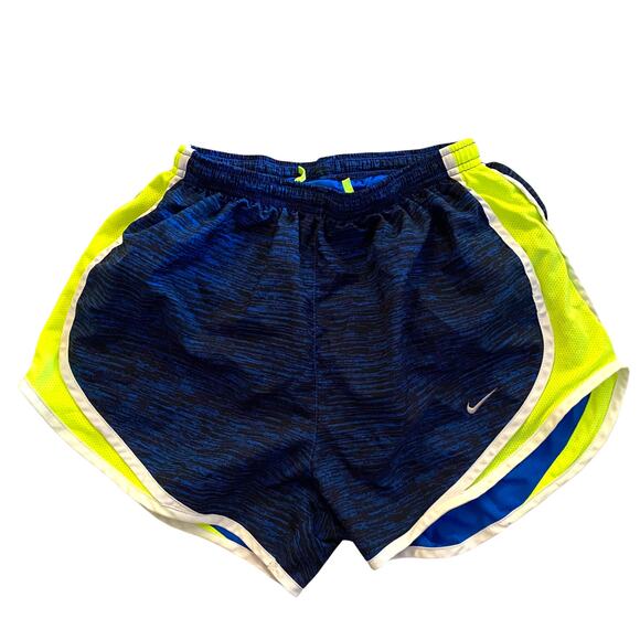 Nike Dri-Fit Tempo Shorts Blue Stripe Neon Yellow Size Small Womens - Picture 1 of 7